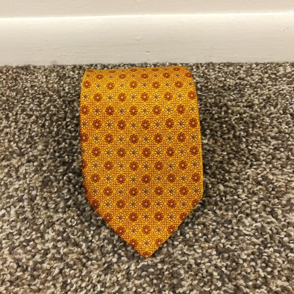 Brioni Neck Tie 100% Silk Orange Floral 62.5L 3.5W - Picture 1 of 5